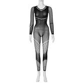 Netzstoff-Hose mit Cutout, hoher Taille, enger Jumpsuit